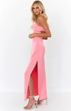 BB Exclusive Indra Pink Satin Maxi Dress