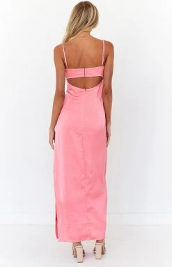 BB Exclusive Indra Pink Satin Maxi Dress
