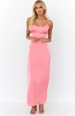 BB Exclusive Indra Pink Satin Maxi Dress
