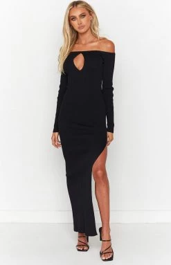 BB Exclusive New Inessa Black Off Shoulder Knit Maxi Dress