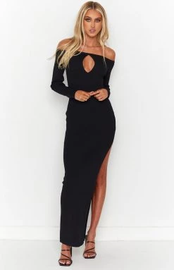BB Exclusive New Inessa Black Off Shoulder Knit Maxi Dress