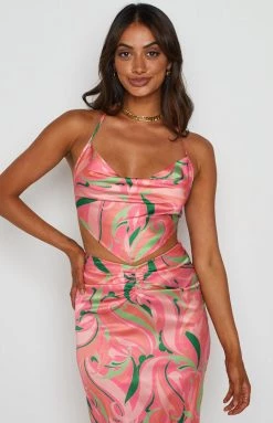 BB Exclusive Ingrid Red Print Halter Top Tops