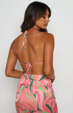 BB Exclusive Ingrid Red Print Halter Top Tops