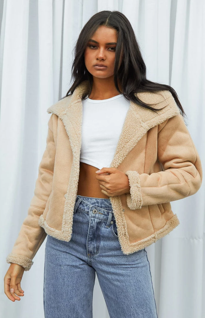 Beginning Boutique Isona Cream Shearling Jacket New 4 Beginning Boutique Isona Cream Shearling Jacket New