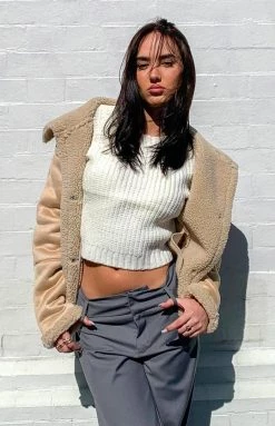 Beginning Boutique Isona Cream Shearling Jacket New