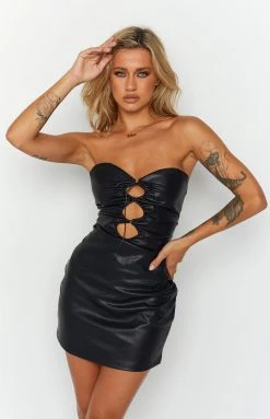 BB Exclusive Isybella Black PU Ruched Dress