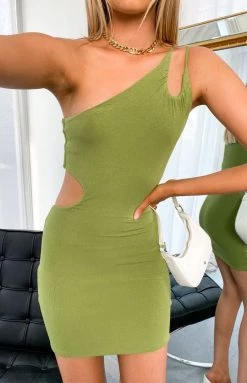 Beginning Boutique Dresses Jaded Green One Shoulder Mini Dress