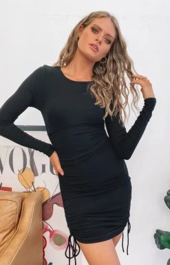 Beginning Boutique Dresses Jamesy Ruched Side Dress Black