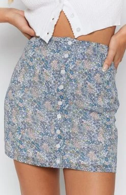 BB Exclusive Jane Button Mini Skirt Blue Floral