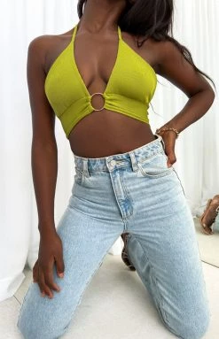 Beginning Boutique Tops Jayme Green Halter Top