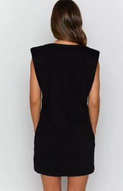 Beginning Boutique Jericho Padded Shoulder T-shirt Dress Black Dresses