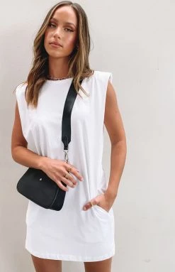 Beginning Boutique Jericho Padded Shoulder T-shirt Dress White Dresses