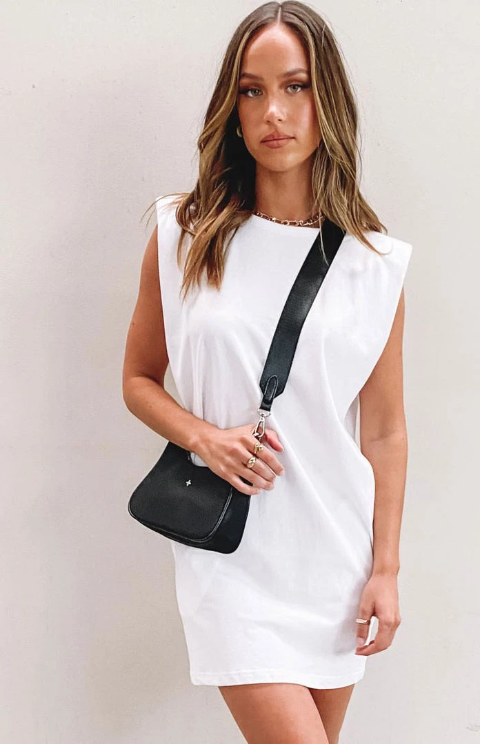 Beginning Boutique Jericho Padded Shoulder T-shirt Dress White Dresses 3 Beginning Boutique Jericho Padded Shoulder T-shirt Dress White Dresses