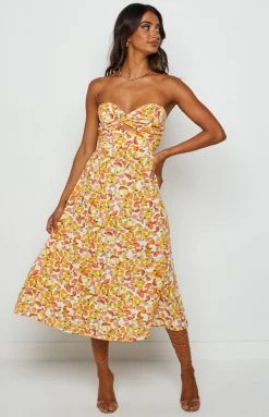 Beginning Boutique Jessa Yellow Strapless Midi Dress
