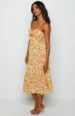 Beginning Boutique Jessa Yellow Strapless Midi Dress