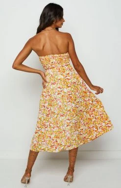 Beginning Boutique Jessa Yellow Strapless Midi Dress