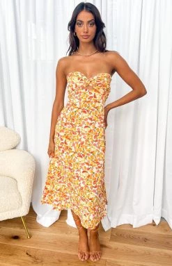 Beginning Boutique Jessa Yellow Strapless Midi Dress