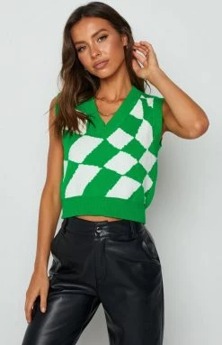 Beginning Boutique Tops Jesslyn Green Check Vest