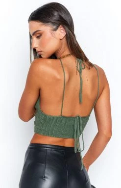 Beginning Boutique Tops Jeston Khaki Crop Top
