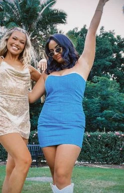 BB Exclusive Joelle Blue Denim Strapless Mini Dress