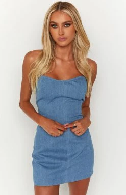 BB Exclusive Joelle Blue Denim Strapless Mini Dress