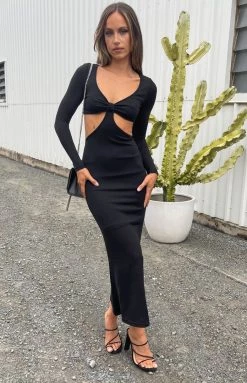 Beginning Boutique Joey Side Cut Out Midi Dress Black Dresses