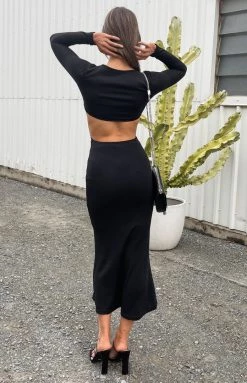 Beginning Boutique Joey Side Cut Out Midi Dress Black Dresses