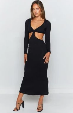 Beginning Boutique Joey Side Cut Out Midi Dress Black Dresses