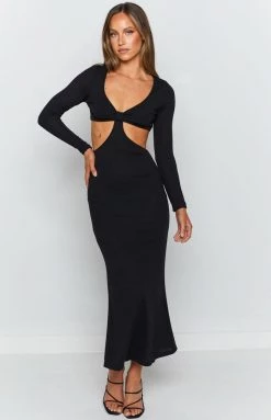Beginning Boutique Joey Side Cut Out Midi Dress Black Dresses