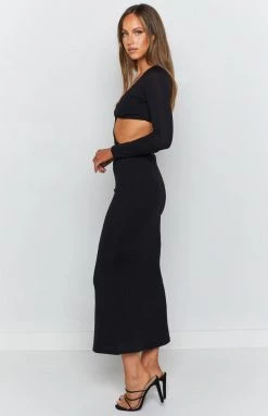 Beginning Boutique Joey Side Cut Out Midi Dress Black Dresses