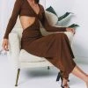Beginning Boutique Joey Side Cut Out Midi Dress Brown Dresses