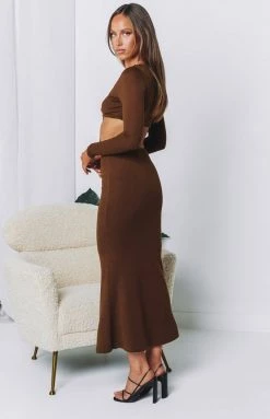 Beginning Boutique Joey Side Cut Out Midi Dress Brown Dresses