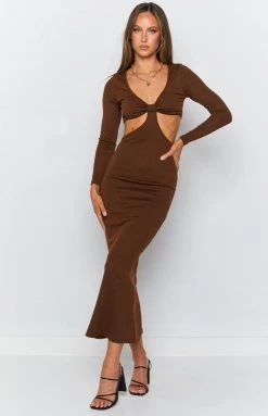 Beginning Boutique Joey Side Cut Out Midi Dress Brown Dresses