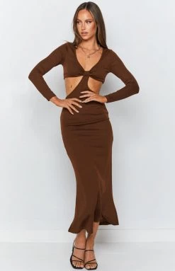 Beginning Boutique Joey Side Cut Out Midi Dress Brown Dresses