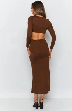 Beginning Boutique Joey Side Cut Out Midi Dress Brown Dresses