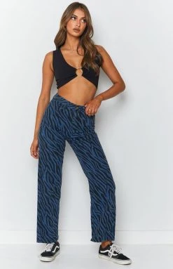 Beginning Boutique Bottoms Jungle Swing Print Straight Leg Jeans Blue