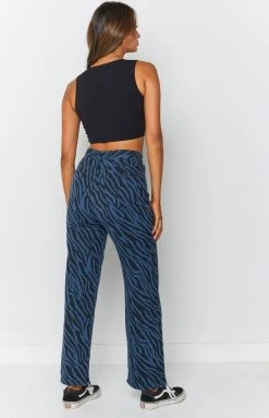 Beginning Boutique Bottoms Jungle Swing Print Straight Leg Jeans Blue