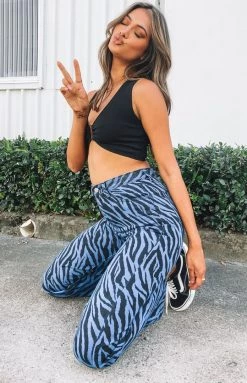 Beginning Boutique Bottoms Jungle Swing Print Straight Leg Jeans Blue