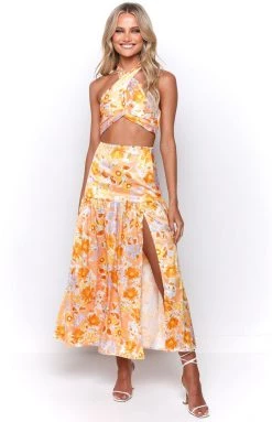 BB Exclusive Cocktail Dresses Juniper Orange Floral Maxi Skirt
