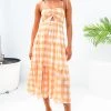 Beginning Boutique Dresses Justine Orange Check Midi Dress