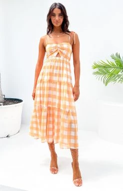 Beginning Boutique Dresses Justine Orange Check Midi Dress