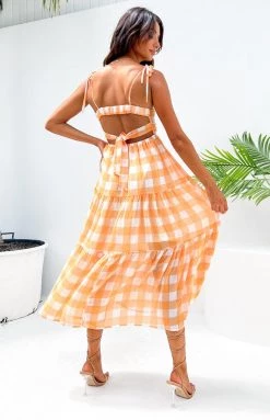 Beginning Boutique Dresses Justine Orange Check Midi Dress 13 Beginning Boutique Dresses Justine Orange Check Midi Dress
