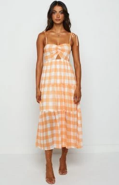 Beginning Boutique Dresses Justine Orange Check Midi Dress