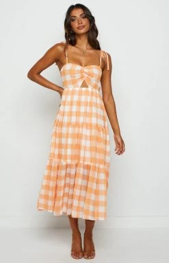 Beginning Boutique Dresses Justine Orange Check Midi Dress 9 Beginning Boutique Dresses Justine Orange Check Midi Dress