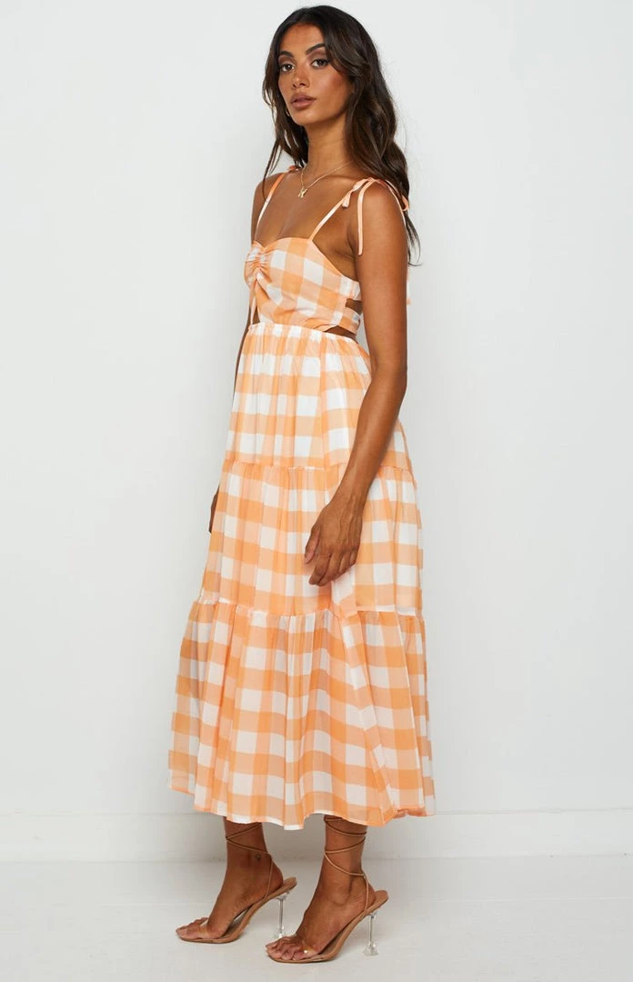 Beginning Boutique Dresses Justine Orange Check Midi Dress 4 Beginning Boutique Dresses Justine Orange Check Midi Dress