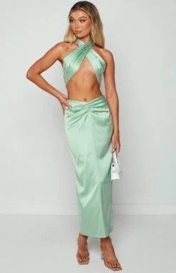 BB Exclusive Justine Sage Satin Maxi Skirt Bottoms