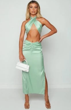 BB Exclusive Justine Sage Satin Maxi Skirt Bottoms