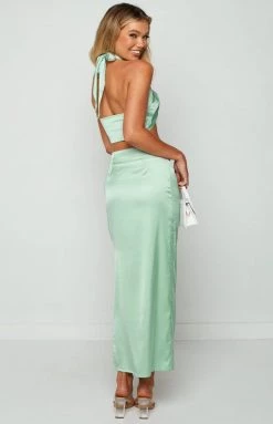 BB Exclusive Justine Sage Satin Maxi Skirt Bottoms