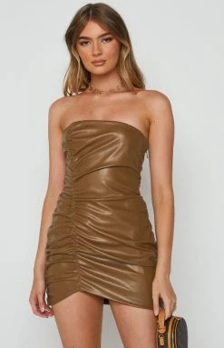 BB Exclusive Kailani Brown PU Mini Dress Dresses