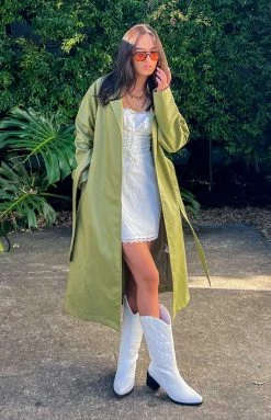 Beginning Boutique Kalessa Green PU Trench Jacket New